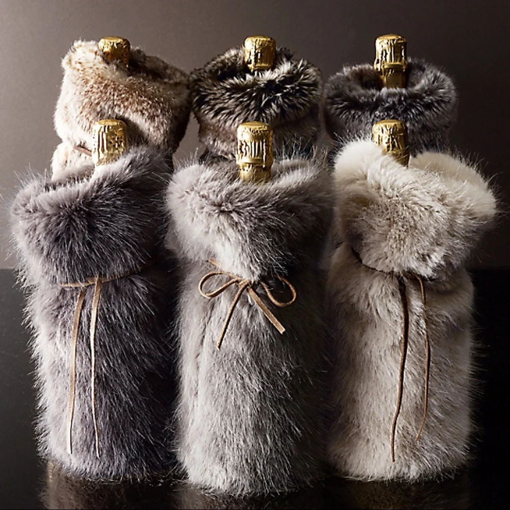 Restoration Hardware Faux Fur Wine Bag